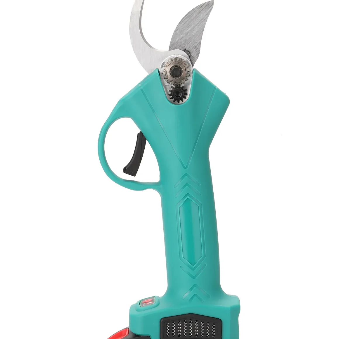 The steel blades and the pivot of the shears in close-up
