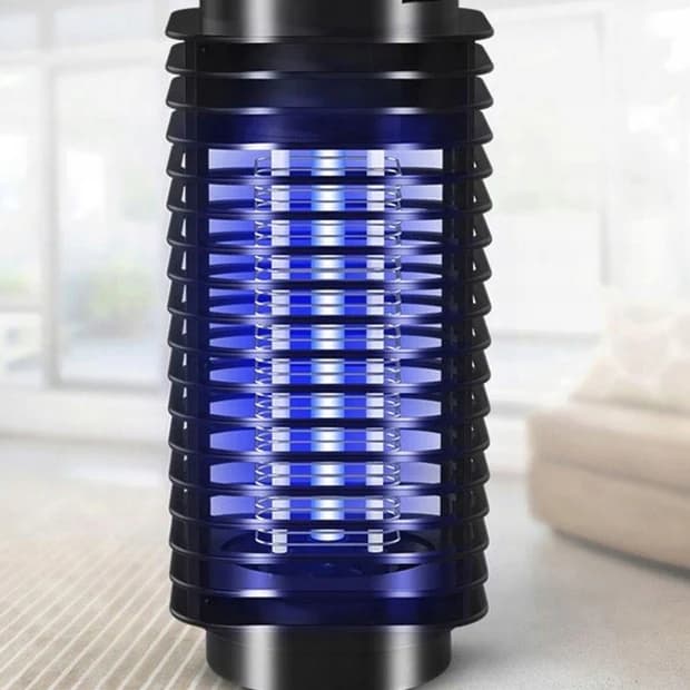 The insect trap lamp glowing in a living room